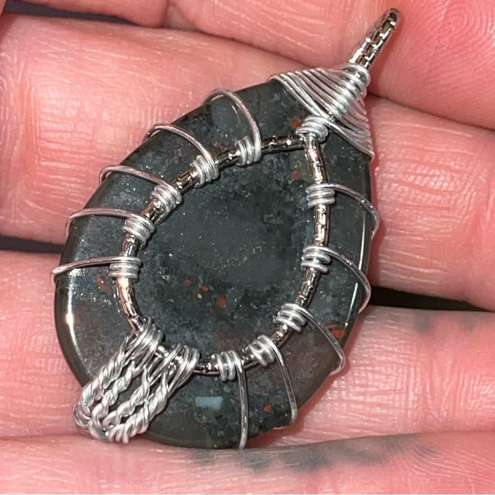 Sterling Wrapped Black Agate Pendant